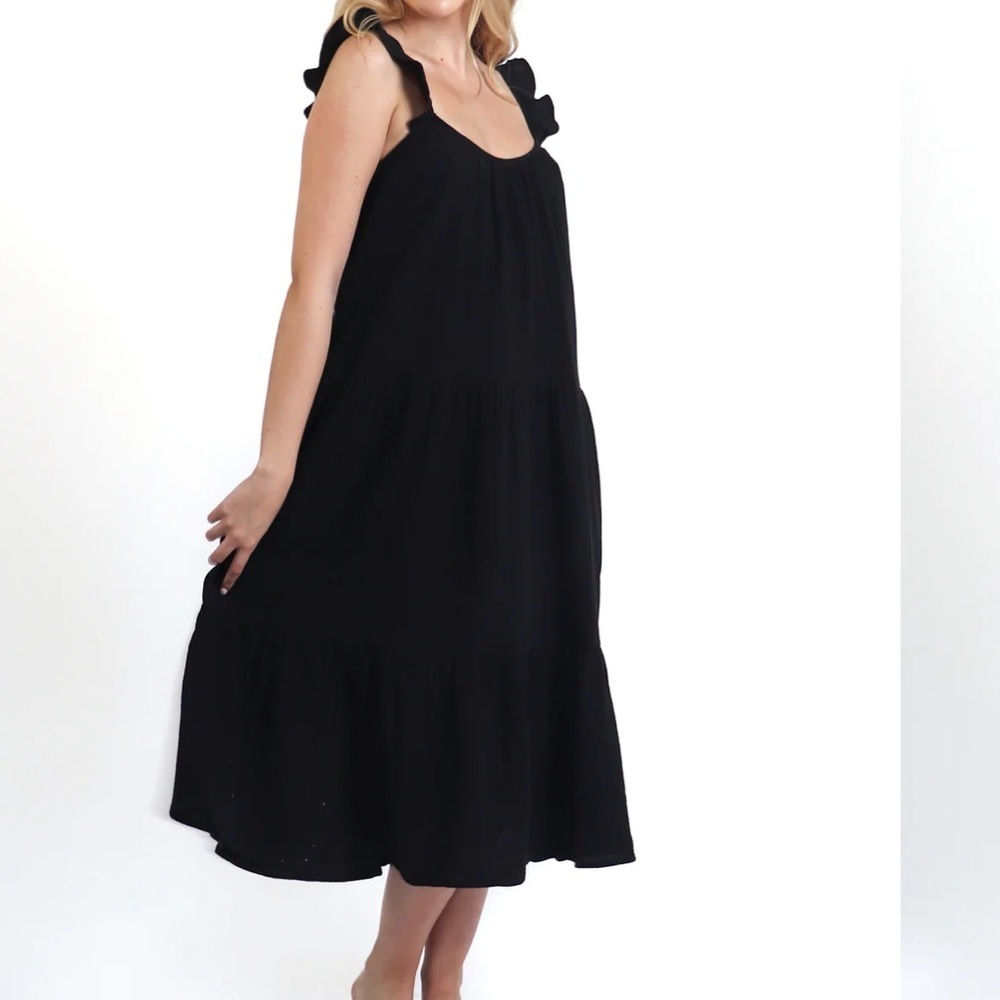 Thursday’s Tiered Cotton Gauze Maxi Dress black size large - Picture 4 of 16